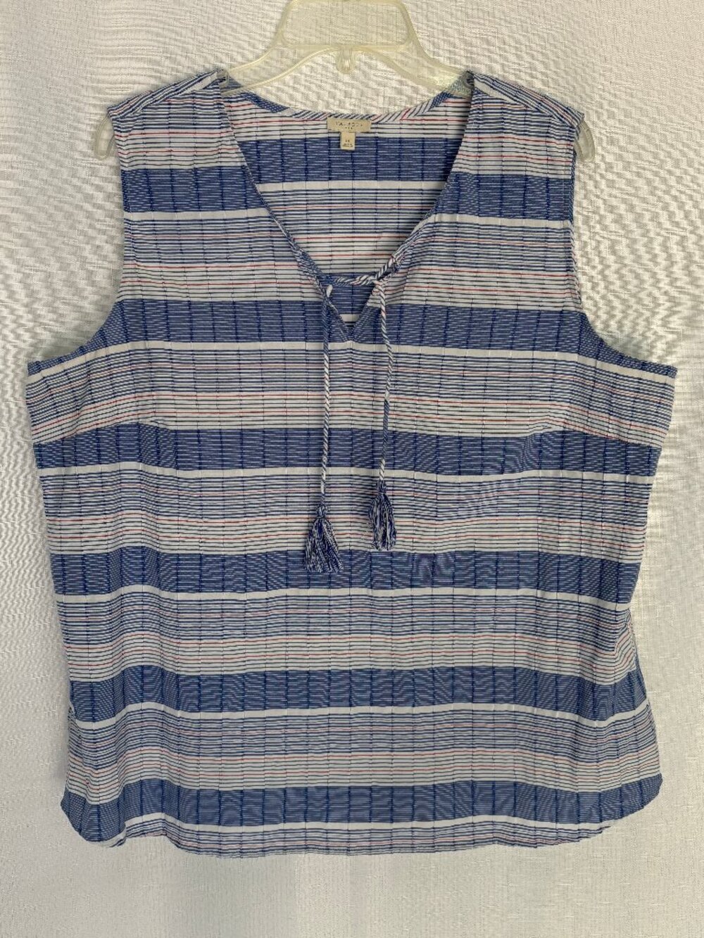 TALBOTS Striped Sleeveless Blouse with Tassel Tie